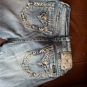 Miss Me Light Blue Straight Leg Jeans with Silver Accents